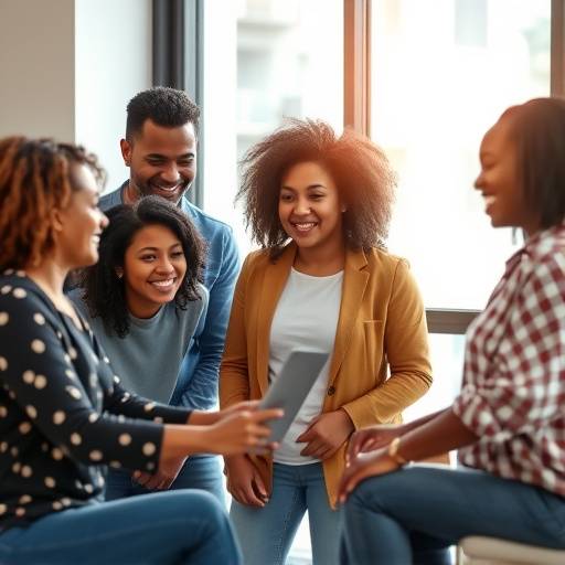 A group of diverse people collaborating on a project, symbolizing inclusivity and the benefits of accessibility for everyone.
