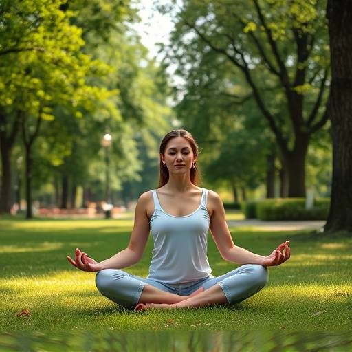 Woman meditating peacefully in a park.